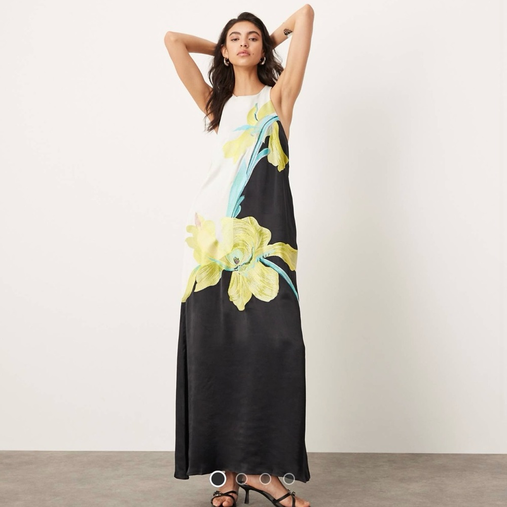 Elegant Black and Yellow Floral Maxi Dress